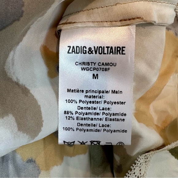 ZADIG & VOLTAIRE Christy Camou Cami Lace Trim Tank Top M - Picture 8 of 8